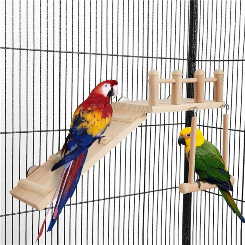 Bird Perches Platform Swing with Climbing Ladder, Parakeet Cage Accessories